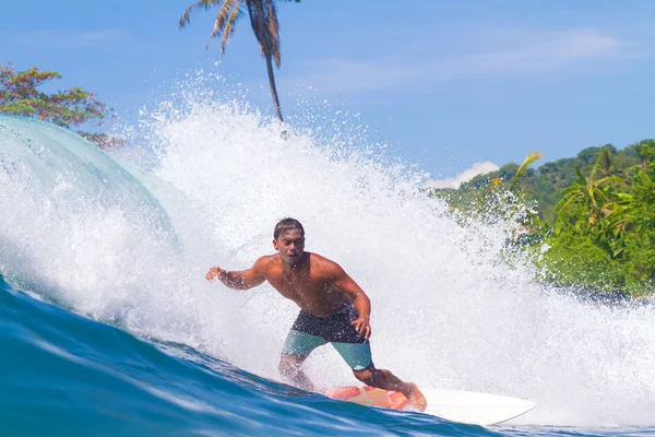 A surfar uma onda. Ilha Bali. Indonésia . — Fotografia de Stock