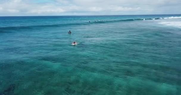 Veduta aerea dei surfisti sulle onde del mare, Maldive — Video Stock