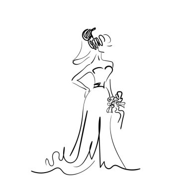 Güzel genç gelinin çizimi, çizim vektörü..