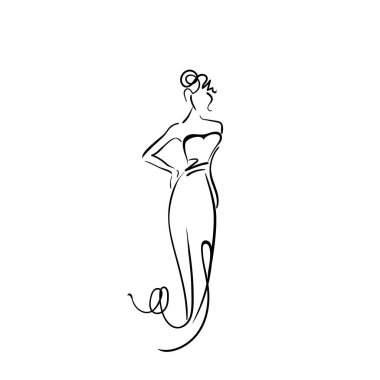 Güzel genç gelinin çizimi, çizim vektörü..