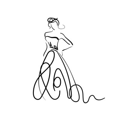 Güzel genç gelinin çizimi, çizim vektörü..