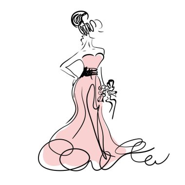 Güzel genç gelinin çizimi, çizim vektörü..