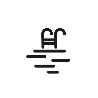 Havuz yassı ikonu. Siyah beyaz illüstrasyon.