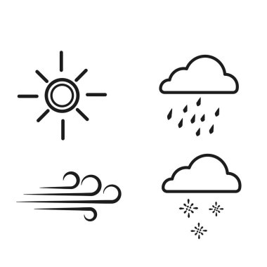Vektör simgesi havası. İkon güneşli hava, yağmur, rüzgar, kar. Tek renkli illüstrasyon.
