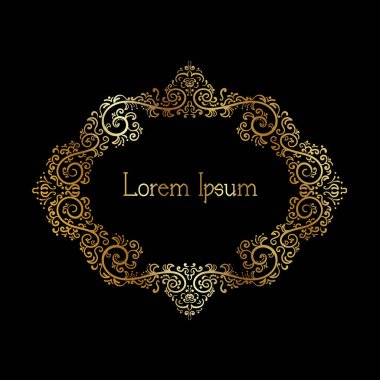 Süslemeli vektör. Siyah arka planda süslemeli altın sarısı çiçekli elementler. Klasik tarzda hem de. Tebrik kartı ve lazer kesim için kullanabilirsiniz..