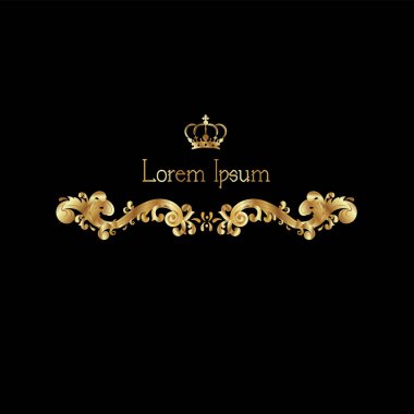 Süslemeli vektör. Siyah arka planda süslemeli altın sarısı çiçekli elementler. Klasik tarzda hem de. Tebrik kartı ve lazer kesim için kullanabilirsiniz..