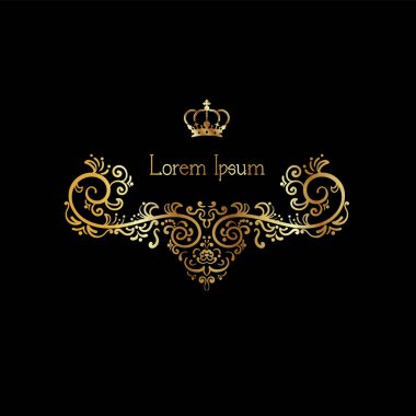 Süslemeli vektör. Siyah arka planda süslemeli altın sarısı çiçekli elementler. Klasik tarzda hem de. Tebrik kartı ve lazer kesim için kullanabilirsiniz..