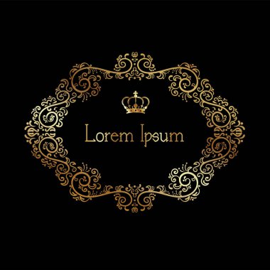 Süslemeli vektör. Siyah arka planda süslemeli altın sarısı çiçekli elementler. Klasik tarzda hem de. Tebrik kartı ve lazer kesim için kullanabilirsiniz..