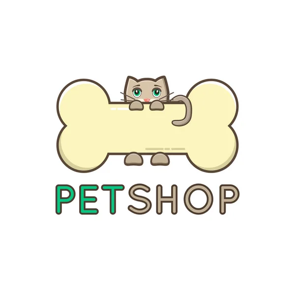 Katze Mit Knochen Vektorillustration Pet Shop Logo Einzigartiges Cartoon Design — Stockvektor