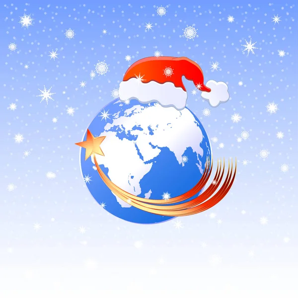 Fondo Navidad Globe Navidad Diseño Tarjeta Año Nuevo Santa Sombrero — Archivo Imágenes Vectoriales