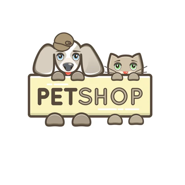 Hund Och Katt Med Ett Ben Vektorillustration Logotyp För Djuraffärer — Stock vektor