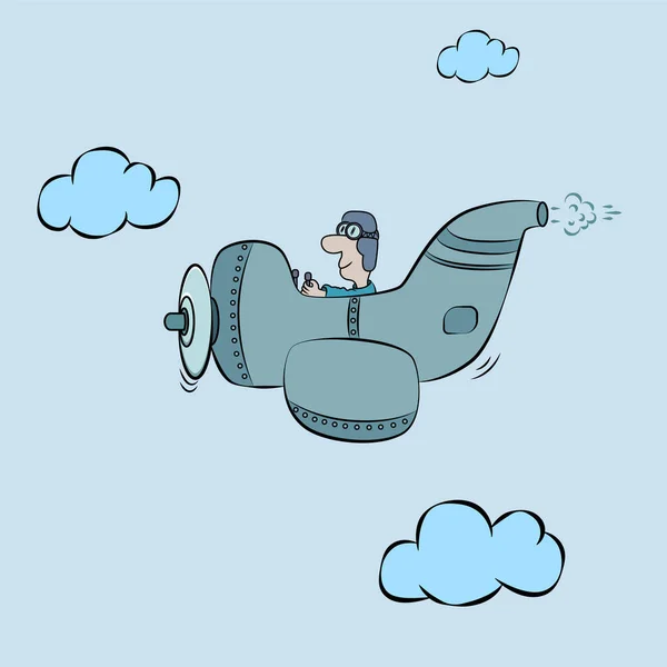 Забавный Векторный Мультфильм Иллюстрация Пилота Самолете — стоковый вектор