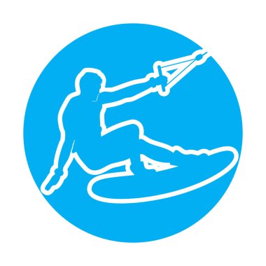 Ekstrem Su Sporları Wakeboard logosu şablonu üzerinde yazı var. Vektör illüstrasyonu.