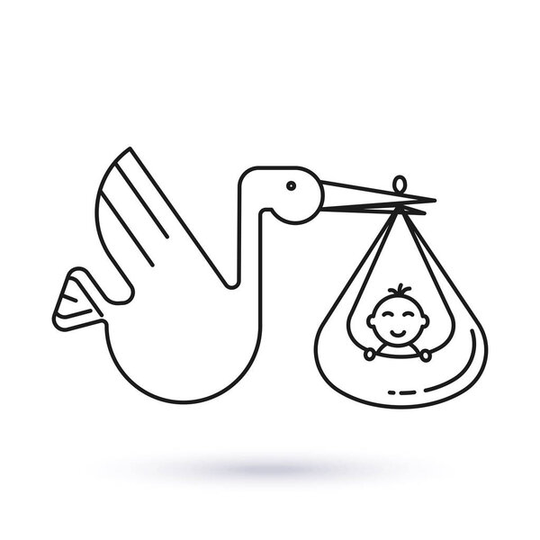 Illustrations of a stork with a baby.  Maternity hospital vector logo. Children's development center logo.