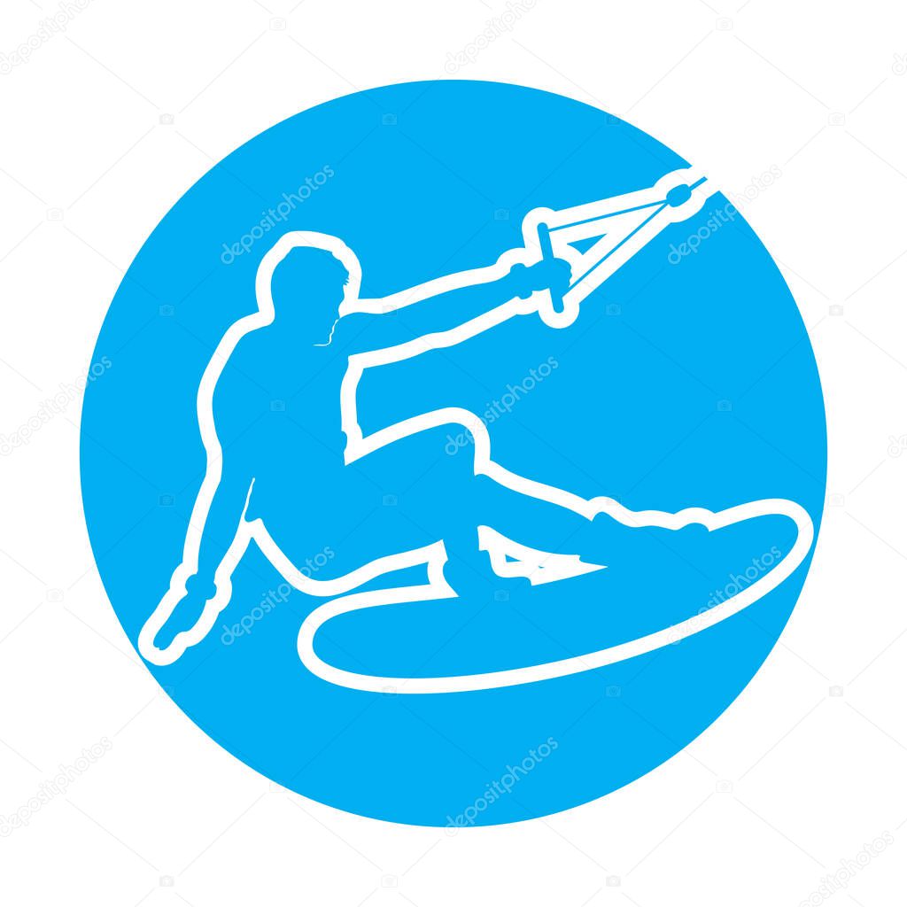 Extreme water sports wakeboarding logo template with text on the board. Vector illustration.