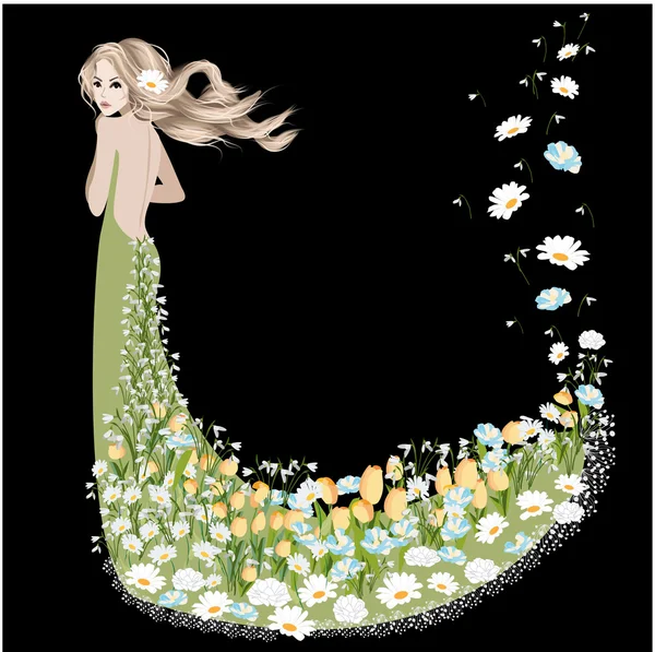 Woman dressed in spring flowers — Stock Vector