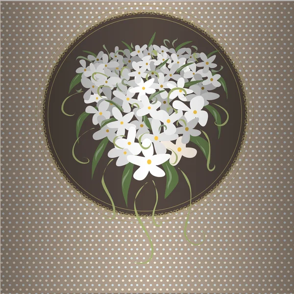 Cartão marrom com flores brancas — Vetor de Stock