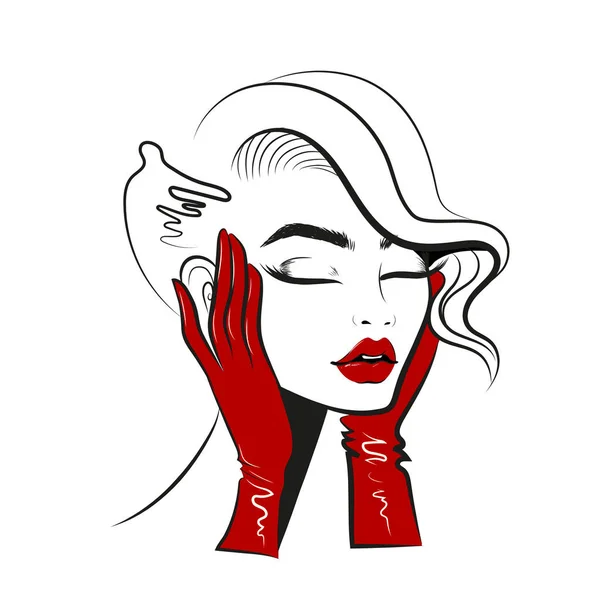 Woman with red gloves and closed eyes — Image vectorielle