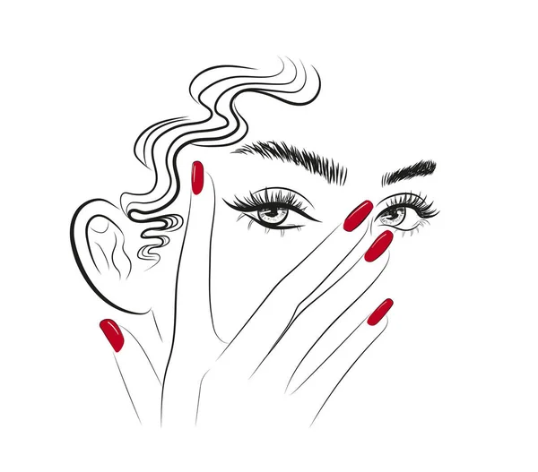 Женщина Красными Ногтями Векторная Иллюстрация Стоковая Иллюстрация