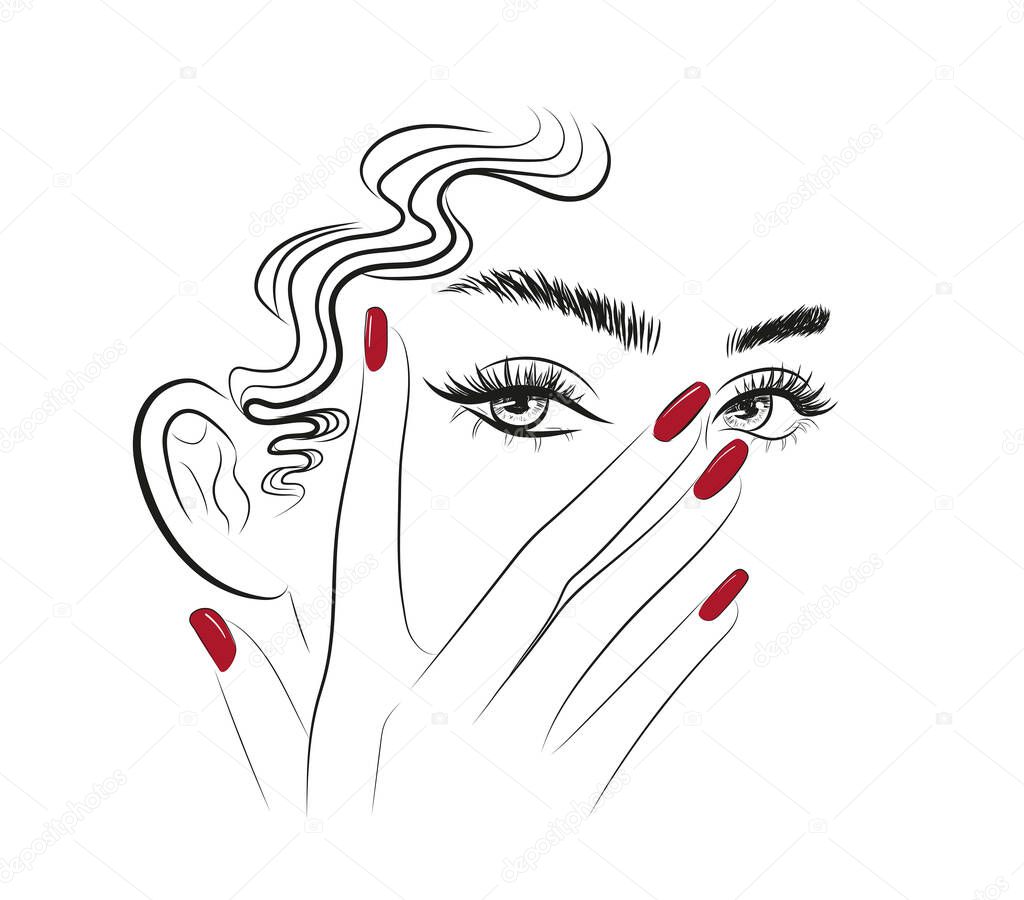 Woman with red nails. vector illustration