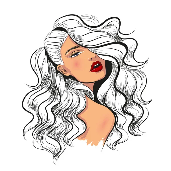 Модный Эскиз Женщины Волнистыми Волосами Лицензионные Стоковые Иллюстрации