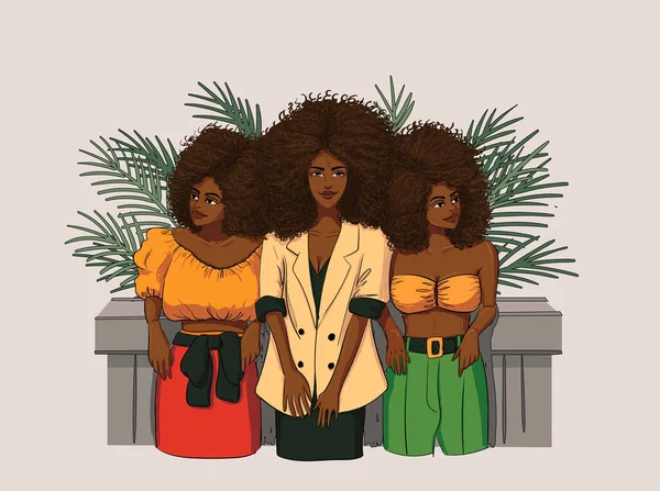 Grupo Chicas Guapas Afroamericanas — Archivo Imágenes Vectoriales