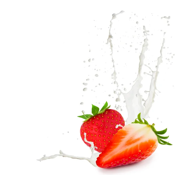 Milk splash strawberry — Stock Photo, Image