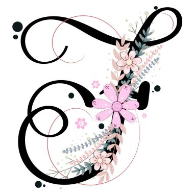 Alfabe süsleri. Çiçek ve yapraklı H harfi çiçek vektörü, klasik el yazısı, davetiye kartı ve diğer konsept fikirler için dekorasyon klasiği. Resim harfi süslemeleri