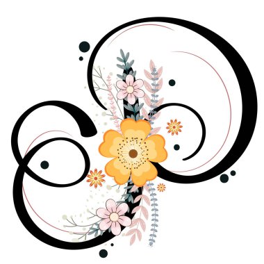 Alfabe süsleri. Çiçek ve yapraklı P harfi çiçek vektörü, klasik el yazısı, davetiye kartı ve diğer konsept fikirler için dekorasyon klasiği. Resim mektubu P yıldönümü