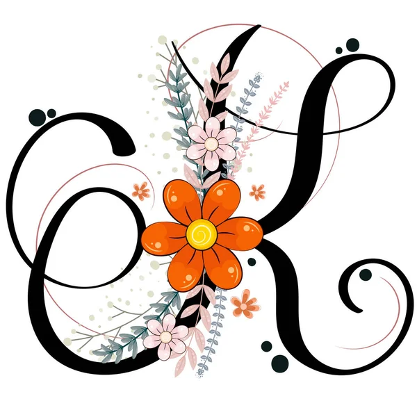 Ozdoby Alfabetu Letter Wektor Kwiatowy Kwiatami Liśćmi Vintage Ręcznie Dekoracja — Wektor stockowy