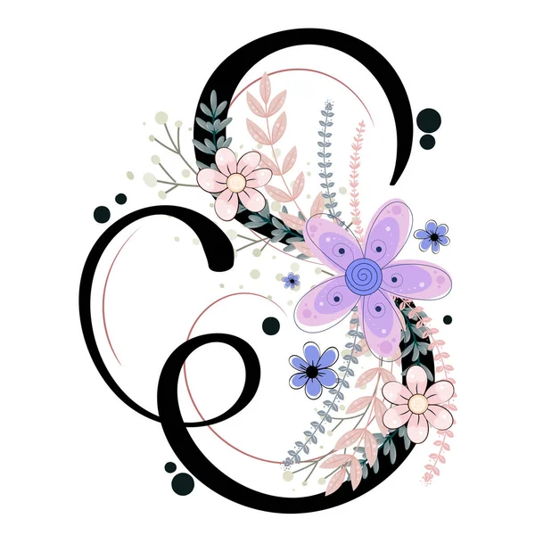 Alphabet Ornamente Letter Floraler Vektor Mit Blumen Und Blättern Vintage — Stockvektor