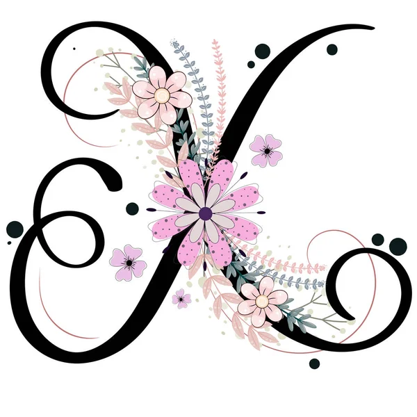 Ornements Alphabétiques Letter Vecteur Floral Avec Des Fleurs Des Feuilles — Image vectorielle