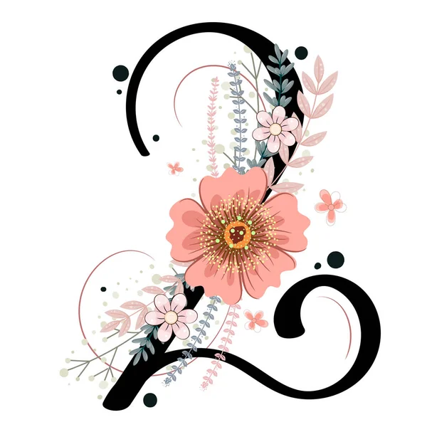 Anniversaire Anniversaire Numéro Nombre Avec Fleurs Feuilles Numéro Illustration Floral — Image vectorielle