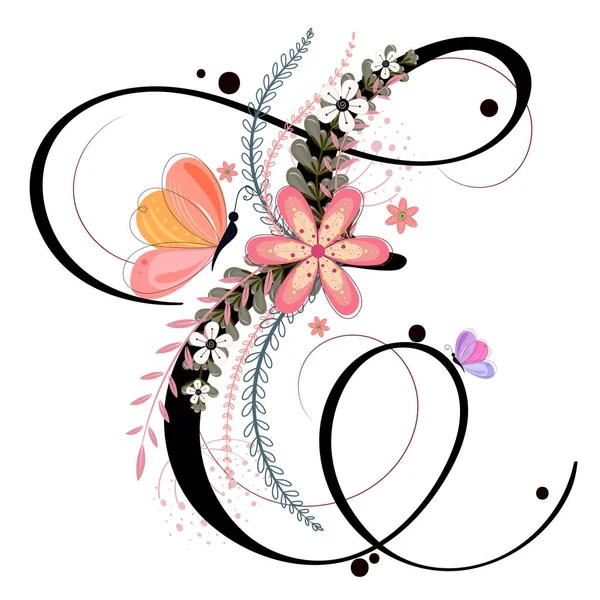 Alphabet Letter Vector Flowers Butterfly Leaves Collection Ornament Letters Illustration — Image vectorielle