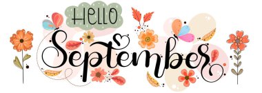 Merhaba Eylül ayı kelebek arkaplanlı vektör illüstrasyonuName.