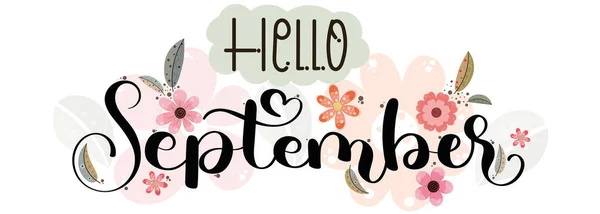 Hallo September Maand Vector Illustratie Kalender — Stockvector