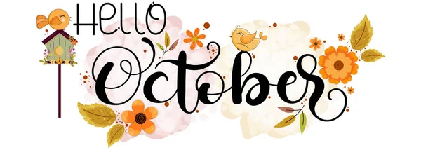 10月だ 10月花や葉を持つ月ベクトル 装飾用の花 イラスト月10月カレンダー ロイヤリティフリーストックベクター