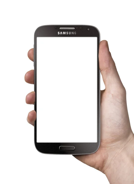 Sosteniendo Samsung Galaxy S4 negro — Foto de Stock