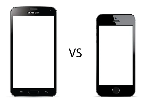 Samsung Galaxy S5 vs telefone semelhante ao iphone —  Vetores de Stock