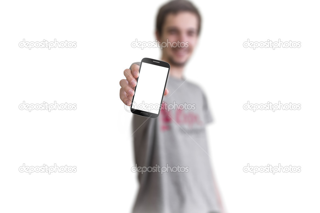 Man showing smartphone.