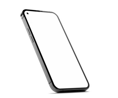 Beyaz arkaplanda kenarda izole edilmiş akıllı telefon çerçevesiz boş ekran modelleme şablonu - 3d