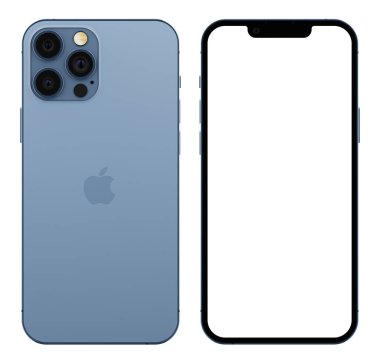 Sierra Blue renginde iPhone 13 Pro. Boş ekran şablonu