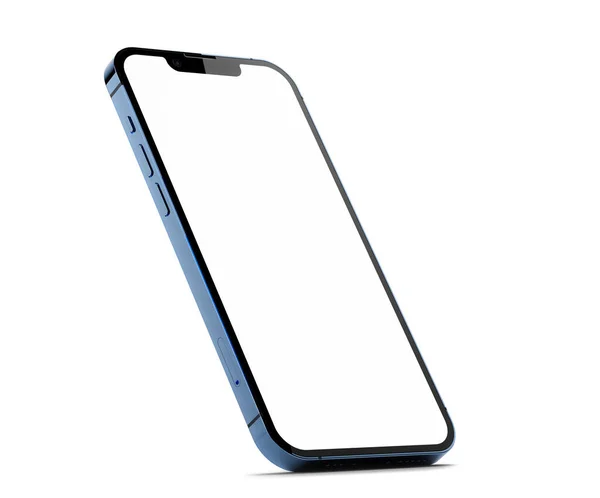 Iphone Pro Sierra Blue Color 透视视图中的空白屏幕模板 站在边缘 — 图库照片