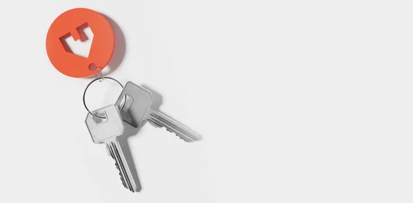 Evin Anahtarları Anahtar Halkası Binanın Şekli Ile Birlikte — Stok fotoğraf