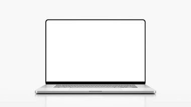 Beyaz arkaplanda izole edilmiş boş ekranlı dizüstü bilgisayarsız - süper yüksek detaylı fotorealistik