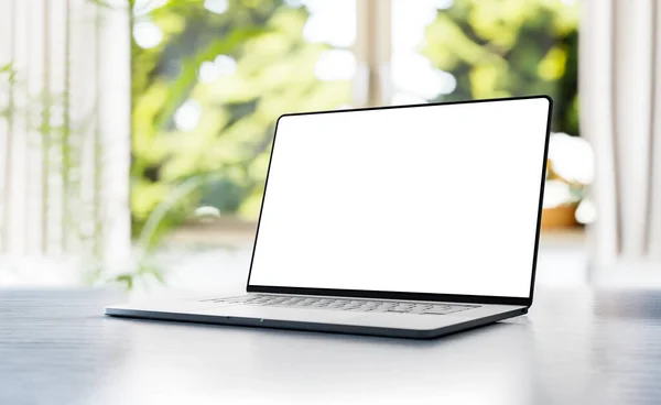 Laptop Con Uno Schermo Vuoto Senza Cornice Sul Tavolo Posizione — Foto Stock