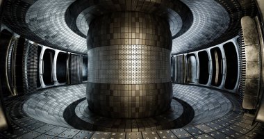 Füzyon reaktörü. Manyetik bobinli toroidal oda. Kontrollü bir termonükleer reaksiyon gerçekleştirmek için bir cihaz. 3d hazırlayıcı