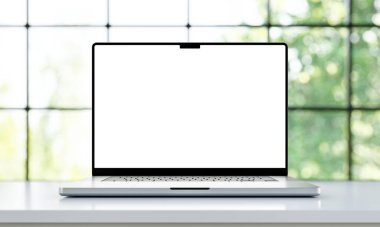 MacBook Pro blank screen 16 inch with Apple M1 Max chip. Modern frame less Professional laptop by Apple.