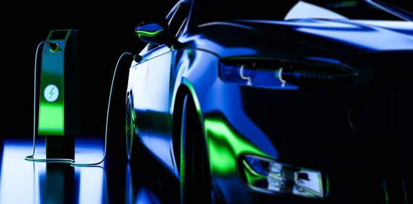 Charging Electric Car Charger Abstract Neon Lighting Sustainable Climate Visuals — Stockfoto