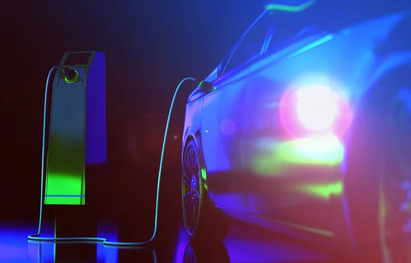 Charging Electric Car Charger Abstract Neon Lighting — стоковое фото